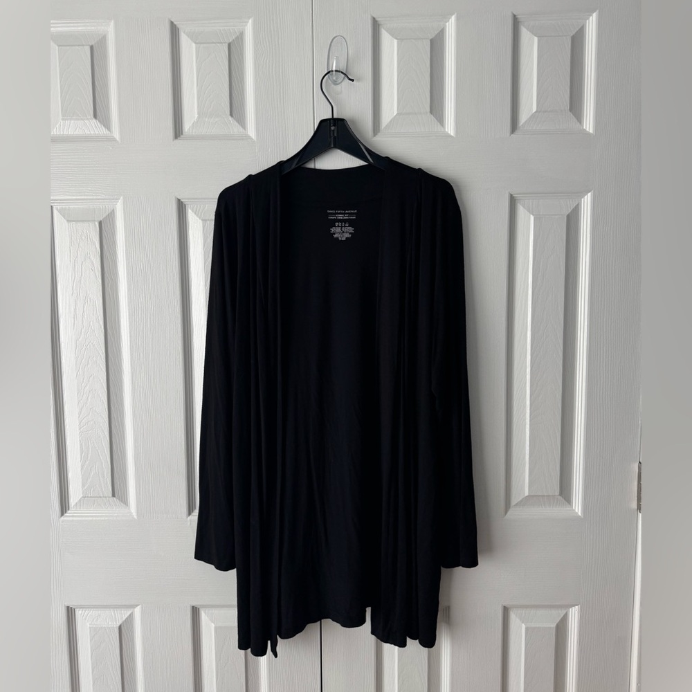 Saks Fifth Avenue Cardigan Sweater Iconic Fit Black Rayon Blend Women’s XL